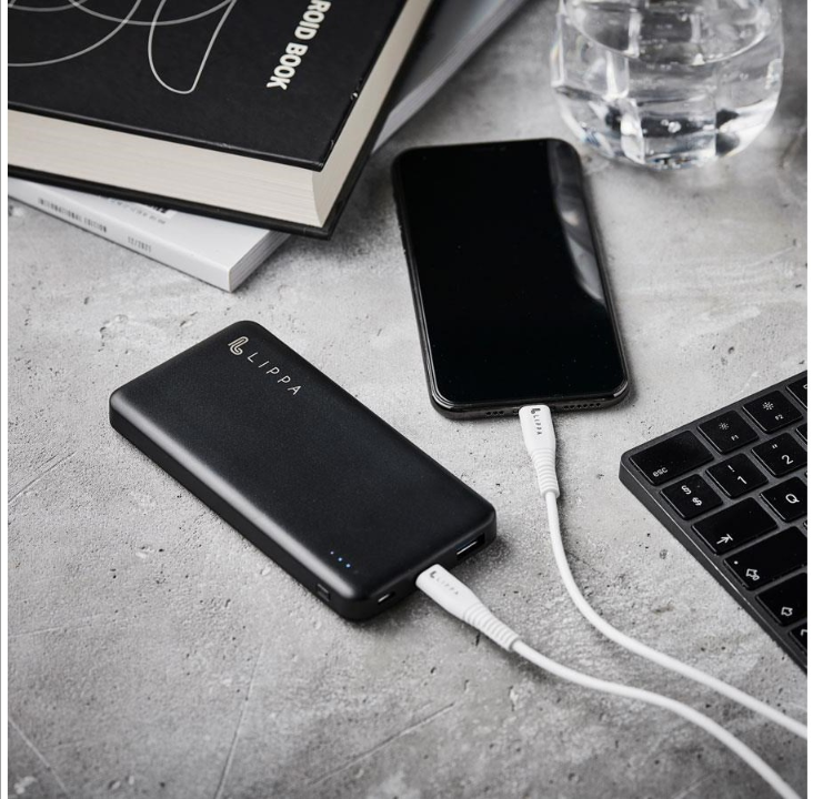 Lippa 10.000 mAh Powerbank 18W USB-C PD & QC USB-A Output - Black PowerBank - Svart - 10000 mAh