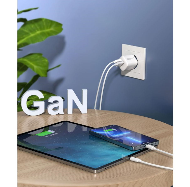 Lippa 33W USB-C PD & USB-A QC GaN Wall Charger - White