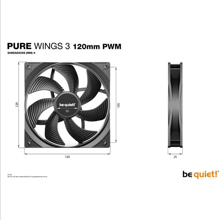 be quiet! Pure Wings 3 120mm PWM - Chassis fan - 120mm - Black - 26 dBA