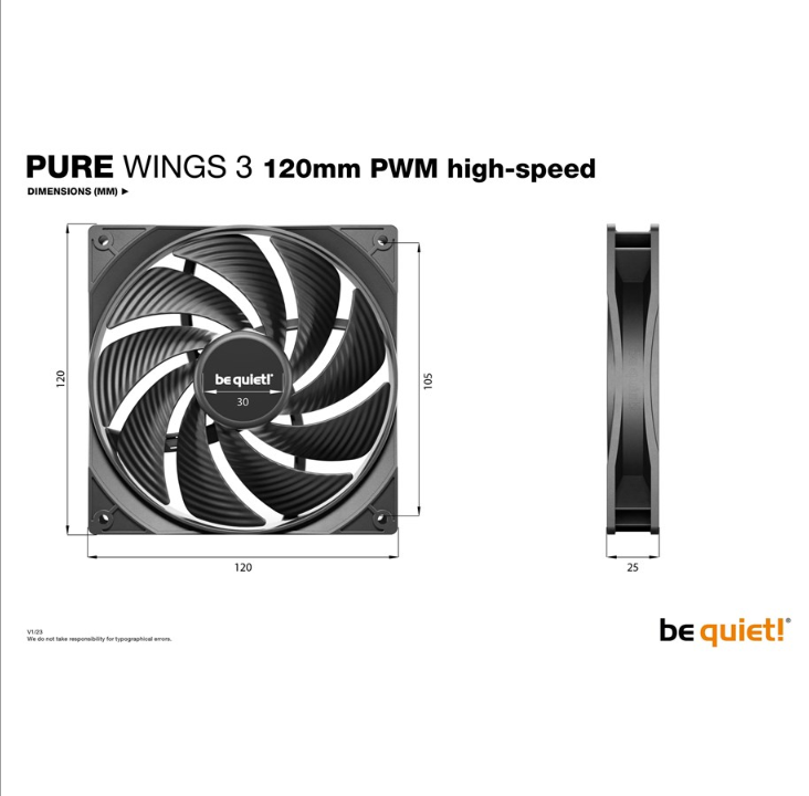 be quiet! Pure Wings 3 120mm PWM high-speed - Chassis fan - 120mm - Black - 31 dBA