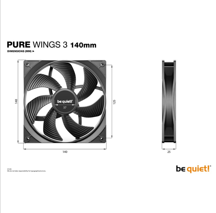 安静！ Pure Wings 3 140mm - 机箱风扇 - 140mm - 黑色 - 22 dBA