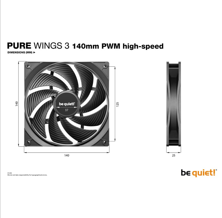 be quiet! Pure Wings 3 140mm PWM high-speed - Chassis fan - 140mm - Black - 31 dBA