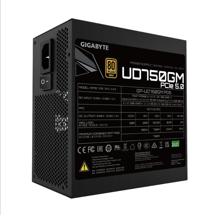 GIGABYTE UD750GM PG5 power supply - 750 Watt - 120 mm - 80 Plus Gold certificate