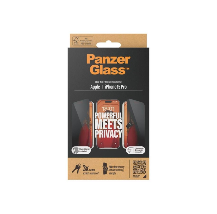 PanzerGlass Privacy - screen protector for mobile phone - ultra-wide fit with EasyAligner