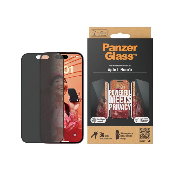 PanzerGlass Privacy - screen protector for mobile phone - ultra-wide fit with EasyAligner