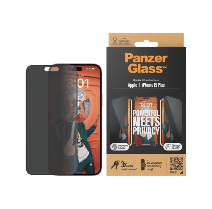 PanzerGlass Privacy - screen protector for mobile phone - ultra-wide fit with EasyAligner