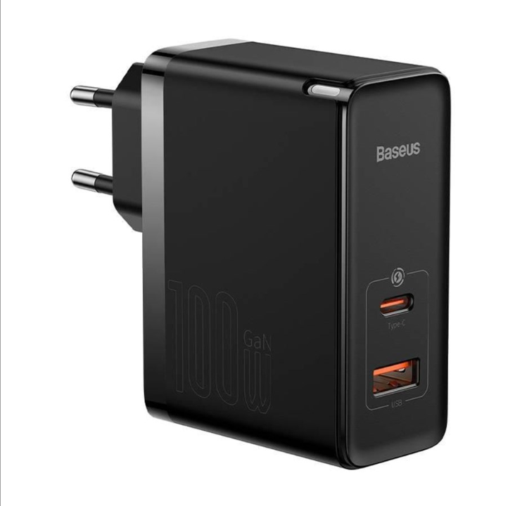 Baseus GaN USB-C + USB 100W + 1m cable (black)