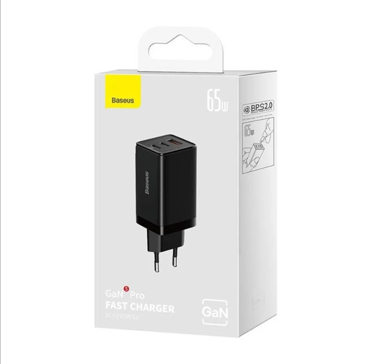 Baseus GaN5 Pro 2xUSB-C + USB 65W (black)