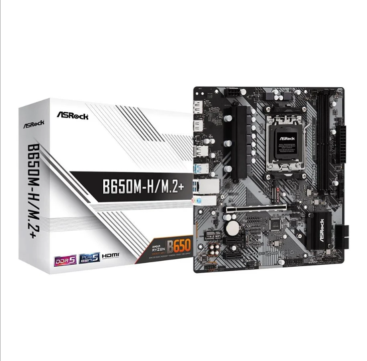 ASRock B650M-H/M.2+ - motherboard - micro ATX - Socket AM5 - AMD B650 Motherboard - AMD B650 - AMD AM5 socket - DDR5 RAM - Micro-ATX