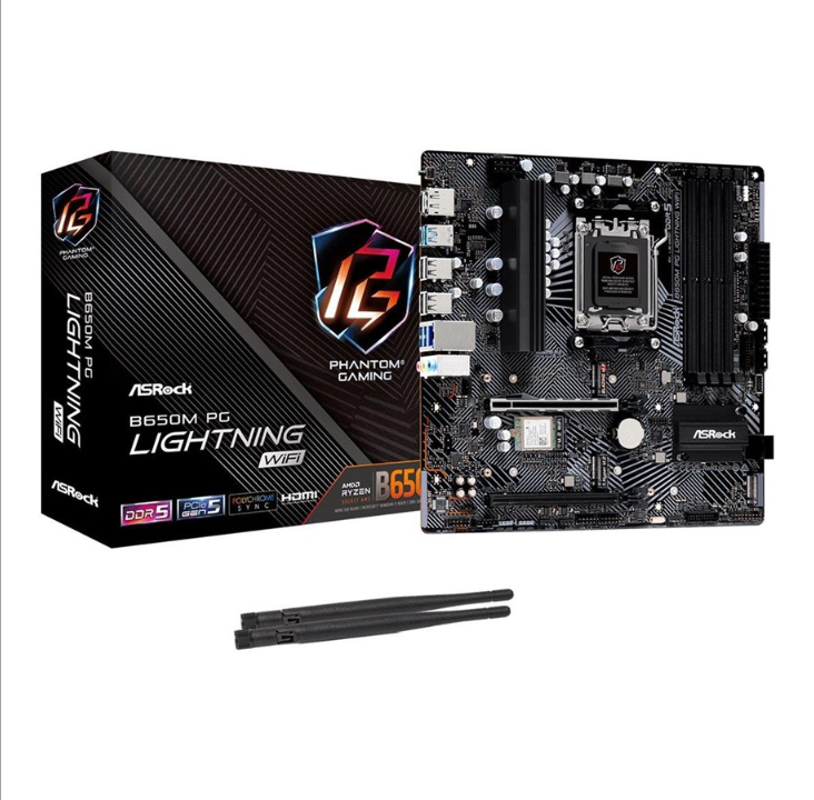 ASRock B650M PG Lightning WiFi - motherboard - micro ATX - Socket AM5 - AMD B650 Motherboard - AMD B650 - AMD AM5 socket - DDR5 RAM - Micro-ATX