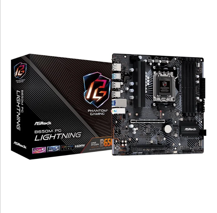 ASRock B650M PG Lightning - motherboard - micro ATX - Socket AM5 - AMD B650 Motherboard - AMD B650 - AMD AM5 socket - DDR5 RAM - Micro-ATX