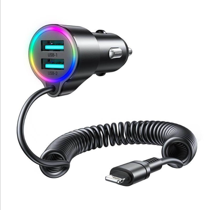 Joyroom Car charger JR-CL25 2x USB + Lightning cable (black)