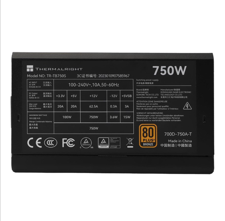 Thermalright TB S - power supply - 750 Watt - 140 mm - 80 Plus Bronze certificate