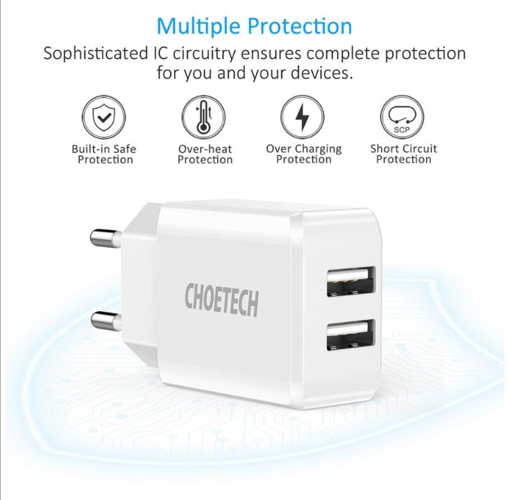 Choetech Power charger C0030 2A 2x USB (white)