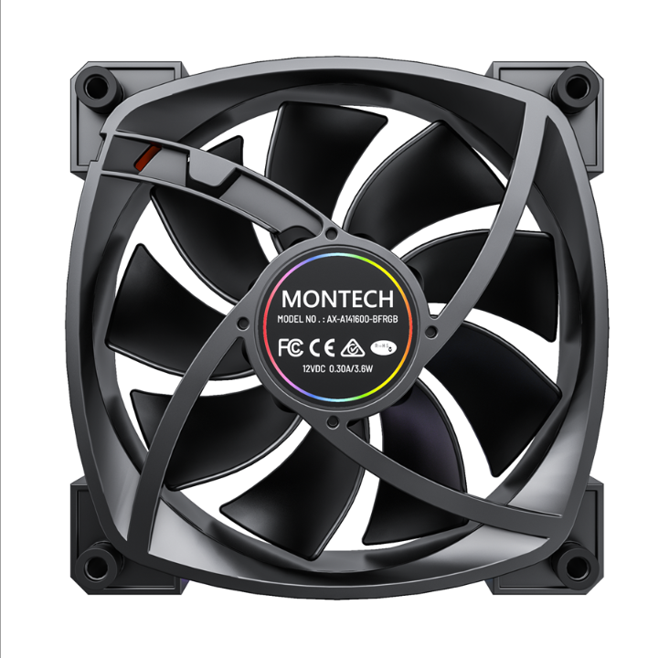 Montech AX140 PWM BK - Chassis fan - 140mm - Black with RGB LED - 28 dBA *DEMO*