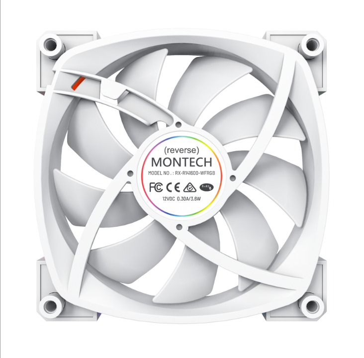 Montech RX140 PWM WH - Reverse - Chassis fan - 140mm - White with RGB light - 28 dBA