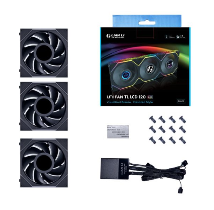 Lian Li UNI FAN TL LCD 120 (3-pack) - Chassis fan - 120mm - Black with RGB LED - 27 dBA