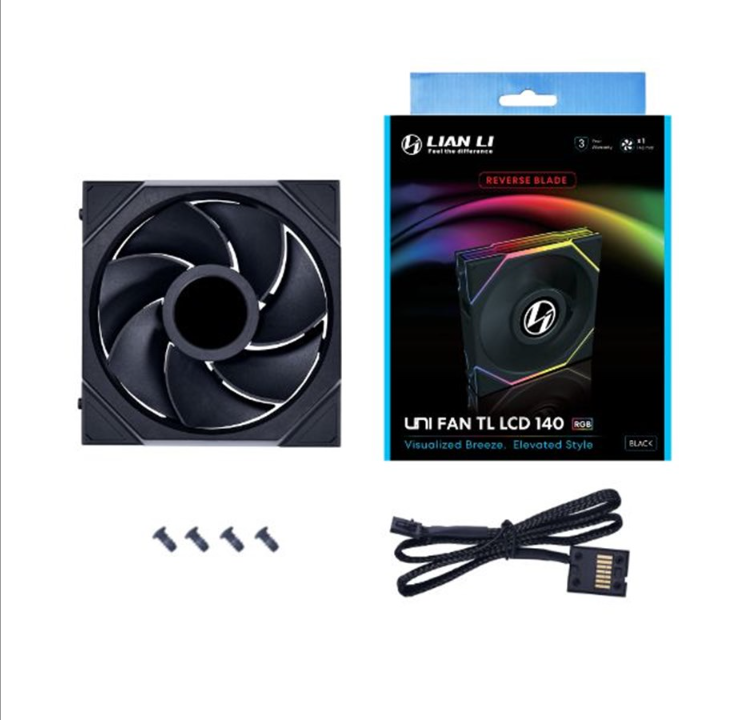 Lian Li UNI FAN TL LCD 140 Reverse Blade - Chassis fan - 140mm - Black with RGB LED - 29 dBA