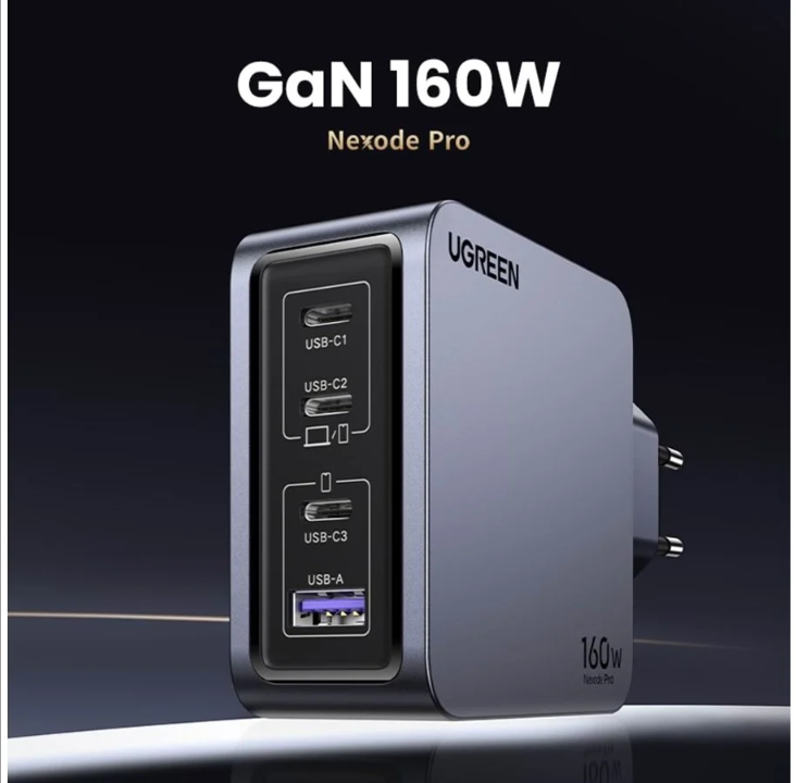 شاحن سريع UGREEN Nexode Pro بقوة 160 واط و4 منافذ GaN مع كابل USB-C بقدرة 240 واط