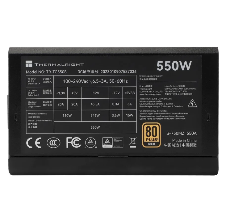 Thermalright TG S (Non-modular) Black - power supply - 550 Watt - 120 mm - 80 Plus Gold certificate