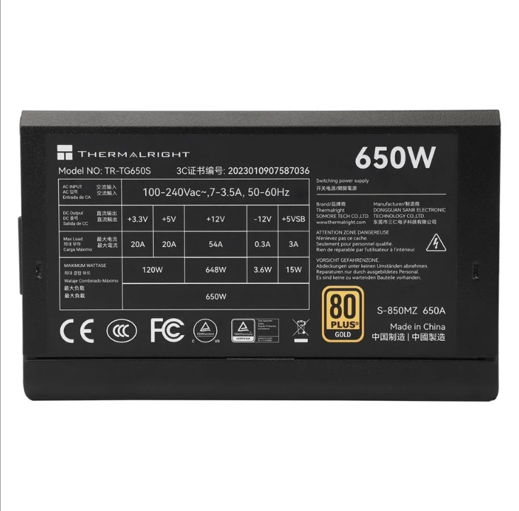 Thermalright TG S (Non-modular) Black - power supply - 650 Watt - 120 mm - 80 Plus Gold certificate