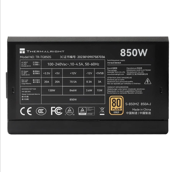 Thermalright TG S (Non-modular) Black - power supply - 850 Watt - 120 mm - 80 Plus Gold certificate