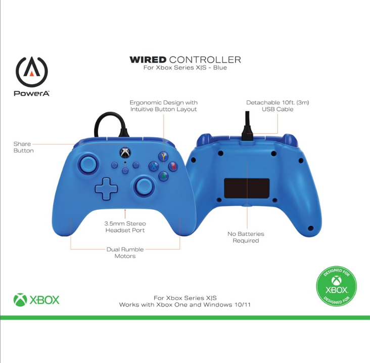 PowerA Wired Controller for Xbox Series X|S - Blue - Gamepad