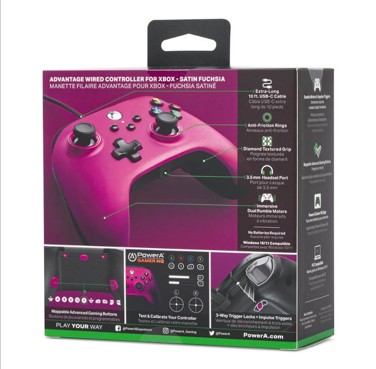 PowerA Advantage, controller with cord for Xbox Series X|S - Satin fuchsia - Gamepad - Microsoft Xbox Series S