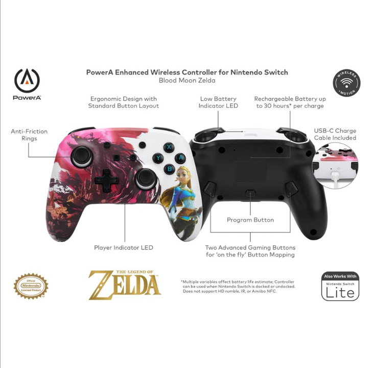 PowerA Enhanced Wireless Controller for Nintendo Switch - Blood Moon Zelda - Gamepad