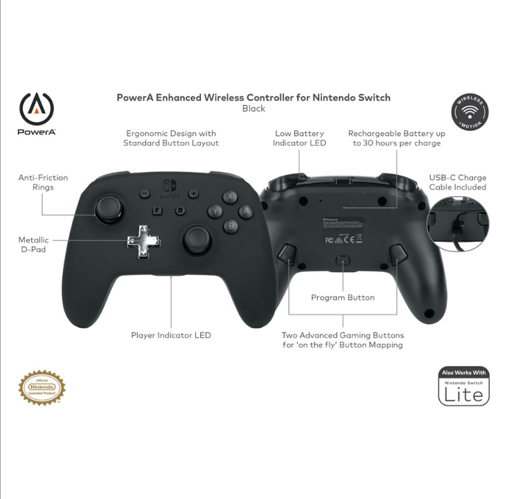 PowerA Enhanced Wireless Controller for Nintendo Switch - Black - Gamepad