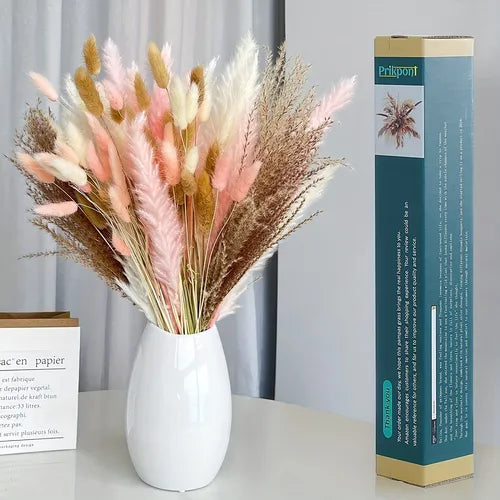 50pcs Dried Pampas Grass Decor, 44.45cm Natural Fluffy Long-Lasting Dried Flowers Bouquet For Boho Home Wedding Party