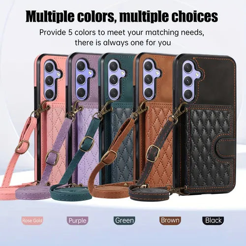 Crossbody Card Bag Leather Case Protective Cover Adjustable Strap Purse Style For Samsung A54-5G