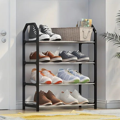 1pc Stainless Steel Simple 4 Layer Shoe Rack, Storage Shoe Rack Fpr Home Dormitory Balcony, Simple Shoe Organizer, Easy To Install, Space Saver