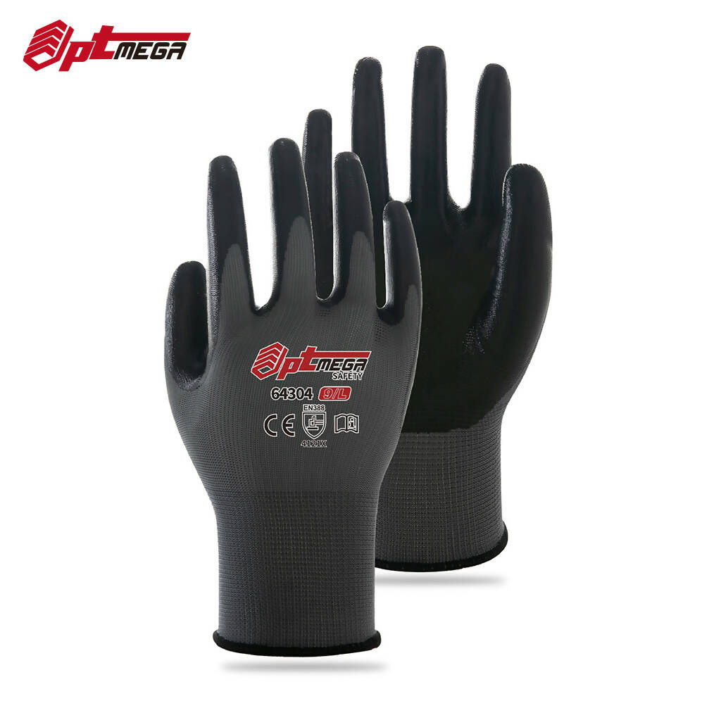 Optmega 64304 Seamless Knit Work Gloves with Smooth Nitrile Coated Grip on Palm & Fingers, Ideal for General Duty Work-12 Pairs