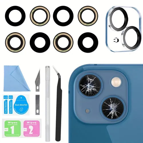 2pcs Back Rear Camera Lens Glass Replacement For IPhone 13 15.49 Cm And 13 Mini 13.72 Cm, Back Lens Glass + 1Pc Camera Lens Protector, Tempered Glass + Repair Tool