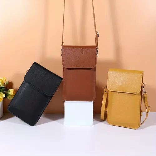 Touch Screen Mini Mobile Phone Bag Simple Soft Leather Multi-layer Crossbody Bag, Big Bill Clip, Photo Slot, Change Slot, Card Slot Simple Mobile Phone Bag