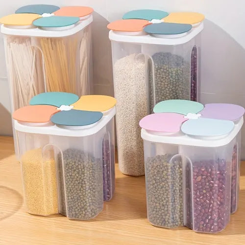 1pc Cereal Food Sealed Jar, Divided Compartment Storage Box, Plastic Household Food Grade Moisture-proof Bean Storage Jar, Home Kitchen Supplies