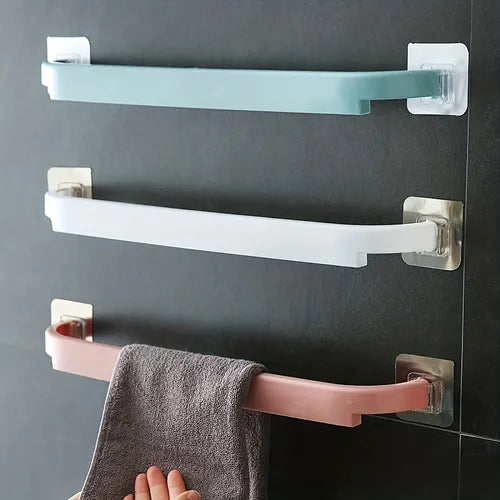 1pc Plastic Towel Rack, Self Adhesive Towel Holder, Punch-free Extended Bathroom Shelf, Wall-mounted Slipper Rack, Bathroom Organizer,  Bathroom Accessories