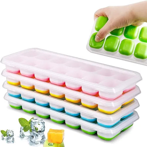 1pc 14 Grid Silicone Ice Cube Trays Easy-Release Silicone Flexible Ice Cube Maker With Spill-Resistant Removable Lid Ice Tray Mold For Wine