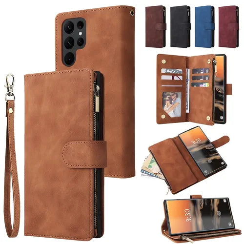 Wallat Flip Leather Case With Card Slots Strap Stand Phone Cover For Samsung Galaxy S23 S22 S21 Plus FE 5G Note 20 Ultra