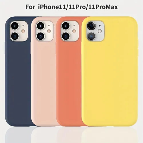 Suitable For IPhone 11,11pro, 11promax Liquid Silicone Phone Case, Full Protective Case, Protective Case Yellow, Orange, Pink