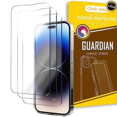 Chok Idea 3 Pack Glass Screen Protector Compatible For IPhone 14 Pro Max 14 Plus 13 12 Mini 11*3, Sensor Protection, Dynamic Island Compatible, Case Friendly Tempered Glass Film,[9H Hardness] - HD