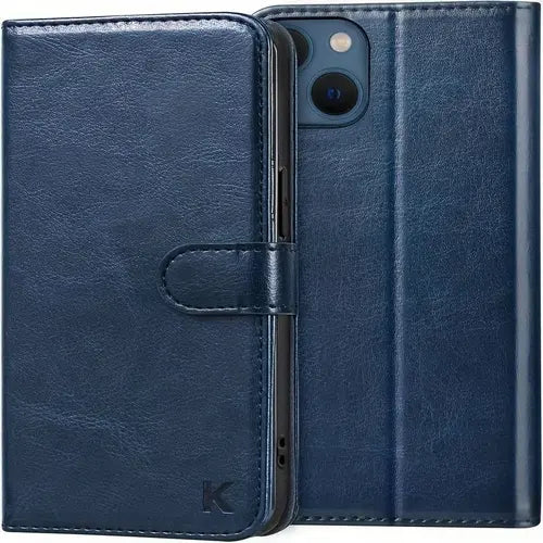 Wallet Phone Case For IPhone 13  [RFID Blocking] [PU Leather] [Shock Absorbing Bumper] [Card Slot] [Kickstand] [Magnetic Closure] Flip Case For IPhone 13(Blue)