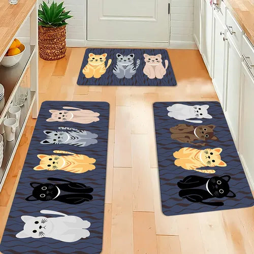 1pc Soft Kitchen Floor Mat, Non-slip Oilproof Waterproof Floor Mat, Cute Cat Kitchen Mat, Dirt-resistant Floor Mat, Machine Washable Kitchen Door Mat, Bathroom Floor Mat, Bathroom Water-absorbing Floor Mat, Living Room Bedroom Hallway Entrance Mat