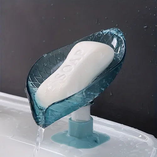 1/2pcs Drain Soap Box, Soap Rack With Suction Cup, Leaf Design Soap Dish Holder, Decorative Plastic Bathroom Soap Tray