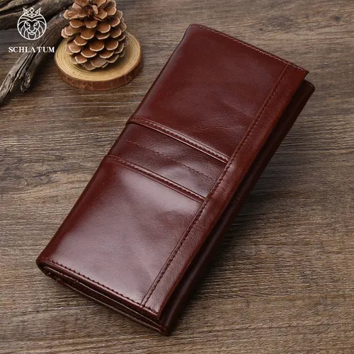 SCHLATUM Men's Genuine Cowhide Leather Wallet Casual Vintage RFID Blocking Long Wallet