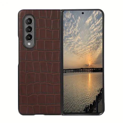 Crocodile Pattern Genuine Leather Shockproof Ultra Slim Folding Case Back Cover TPU Bumper For Samsung Galaxy Fold 4 5G