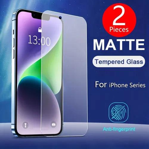 2pcs 9H Anti-Fingerprint Matte For IPhone 14 13 12 11 Pro XS Max XR X 8 7 Se 2020 Plus Frosted Tempered Glass Screen Protector Glass Gift For Birthday/Easter/Boy/Girlfriend