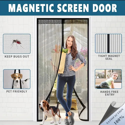 1 Pack Magnetic Screen Door, Self Sealing Screen Door, Heavy Duty Door Screen Magnetic Closure Keep Bugs Out, Retractable Screen Door Mesh Sliding Screen Door