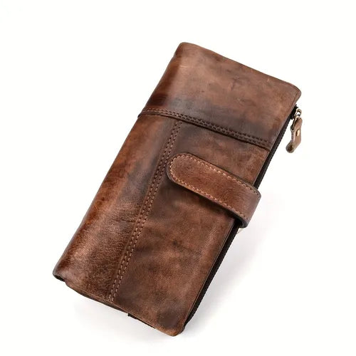 Vintage Men's Genuine Leather Long Wallet Clutch Zipper Wallet RFID Blocking Card Holder With Coin Purse